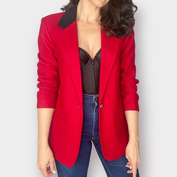 90s Sag Harbor Wool Blazer‎ with Black Collar - Picture 2 of 7